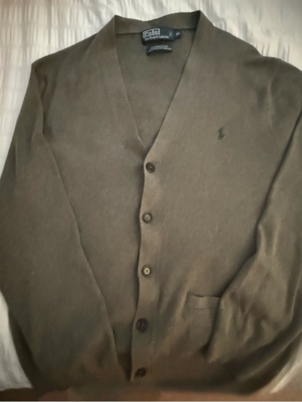 Ralph Lauren Men's Gray V-Neck Button Cardigan with Green Pony